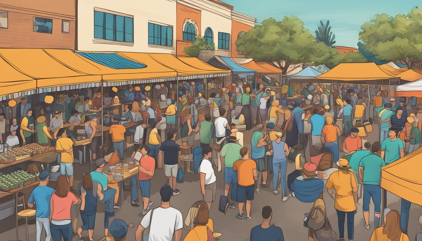 A bustling local craft beer festival in McAllen, TX, with vendors, live music, and happy patrons enjoying the economic impact of supporting local businesses