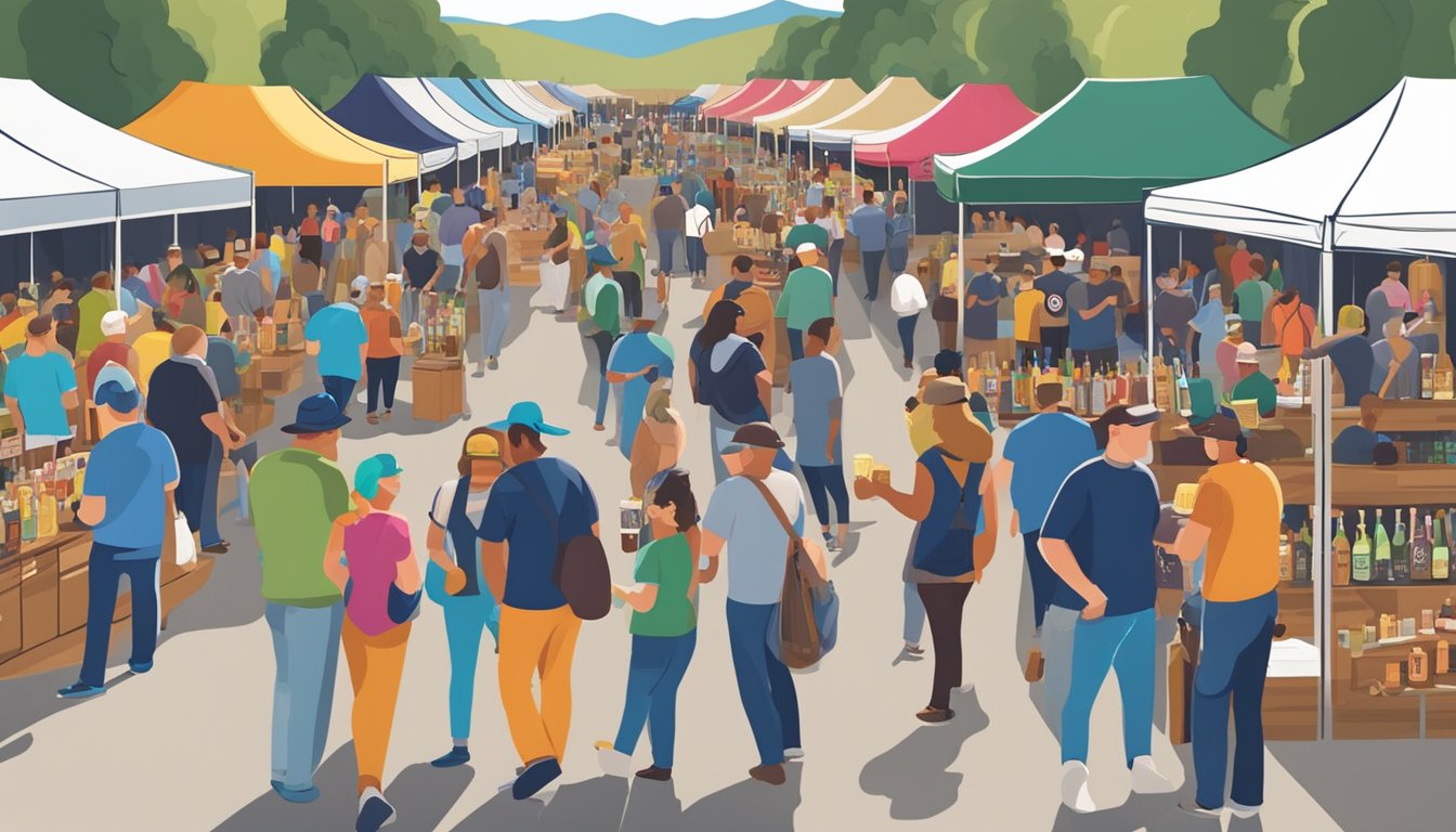 A bustling local craft beer festival in West Valley City, Utah, with rows of colorful vendor booths and lively attendees sampling various brews