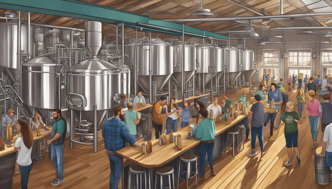 A bustling craft brewery scene in Hampton, VA, with diverse beer styles and unique taproom atmospheres