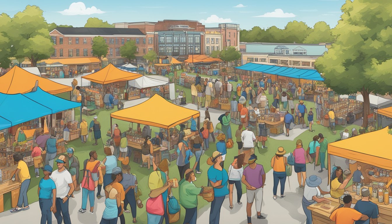 A bustling local craft beer festival in Hampton, VA, with diverse vendors and attendees enjoying the vibrant community and culture