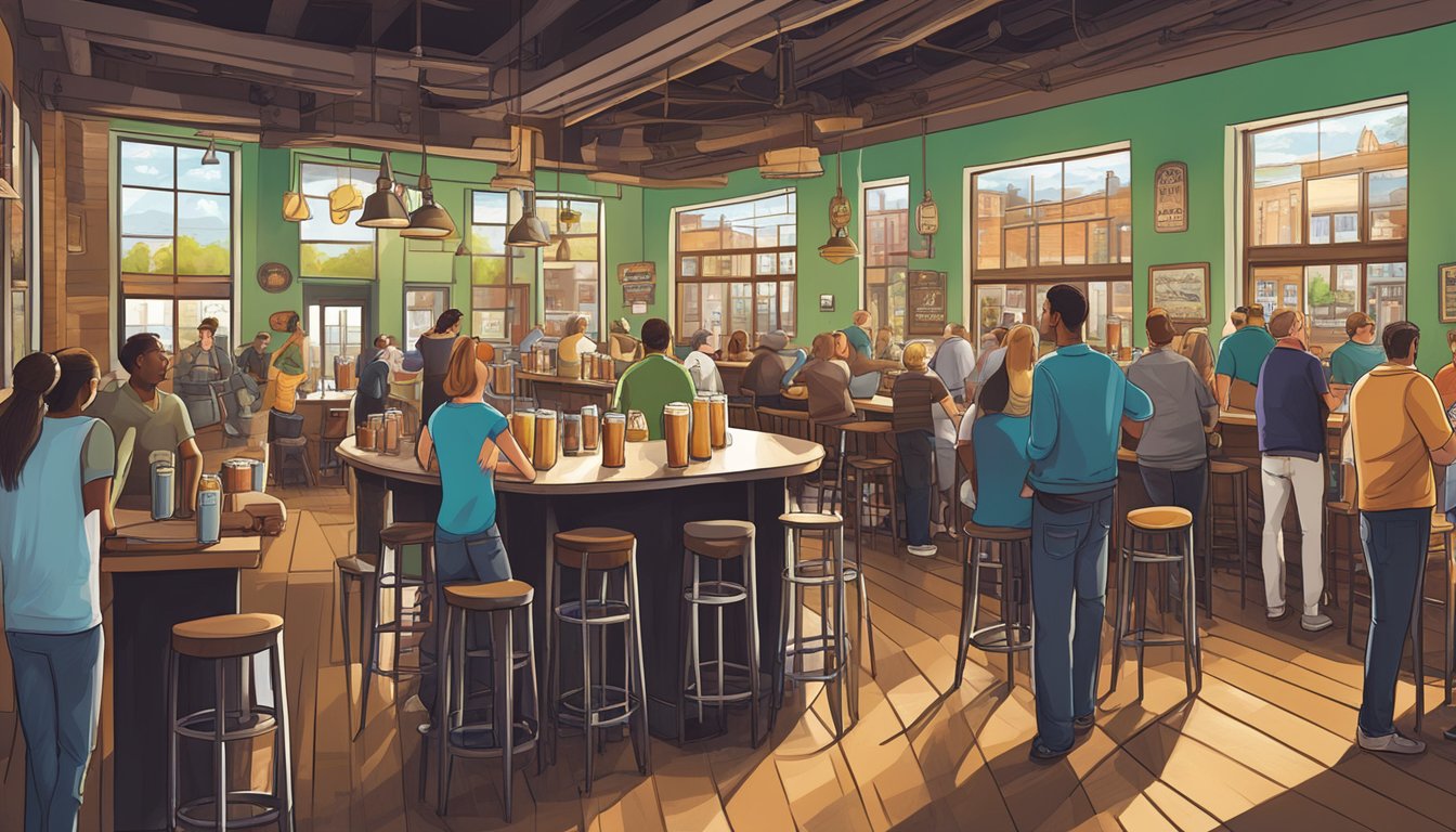 A bustling craft brewery scene in Hampton, VA, with diverse beer styles and vibrant taprooms