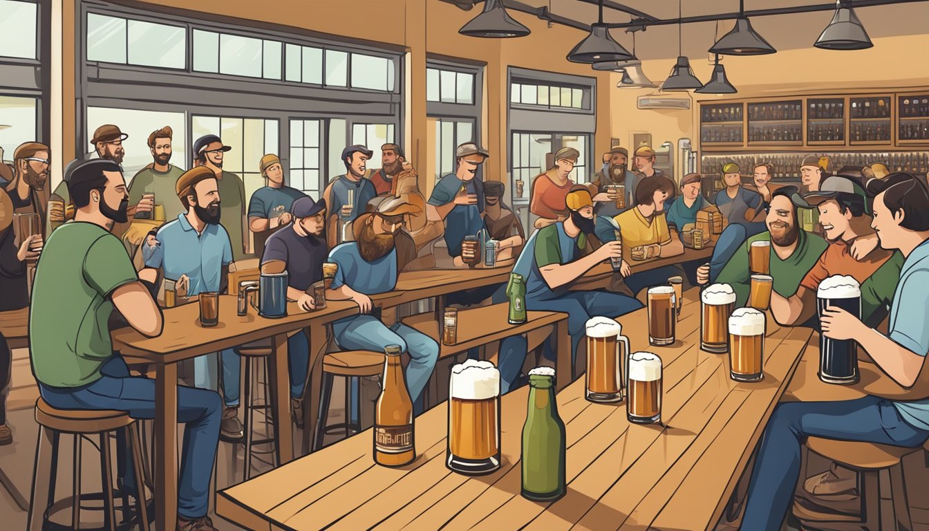 A group of beer enthusiasts gather at a local brewery, sampling a variety of craft beers while engaging in lively conversation