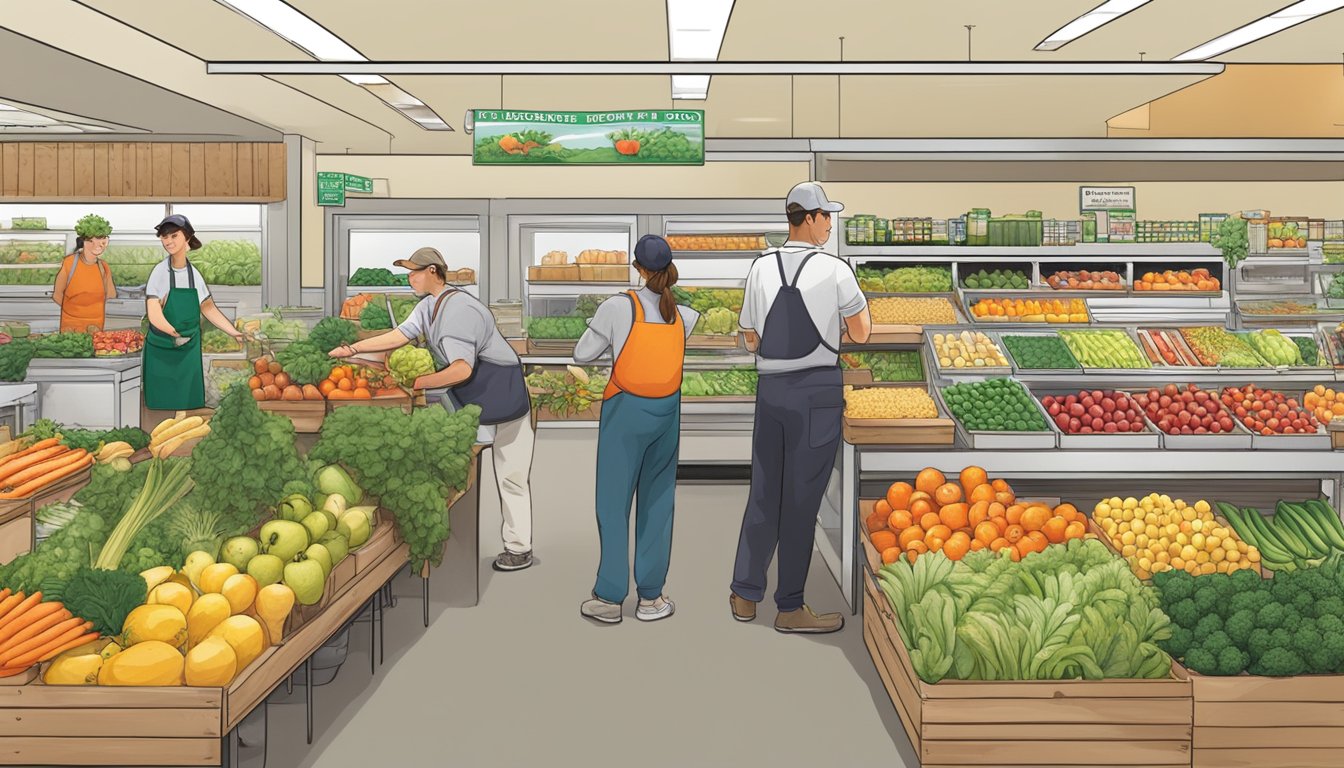 A bustling local food co-op in Worcester, MA with colorful produce displays and friendly staff assisting customers