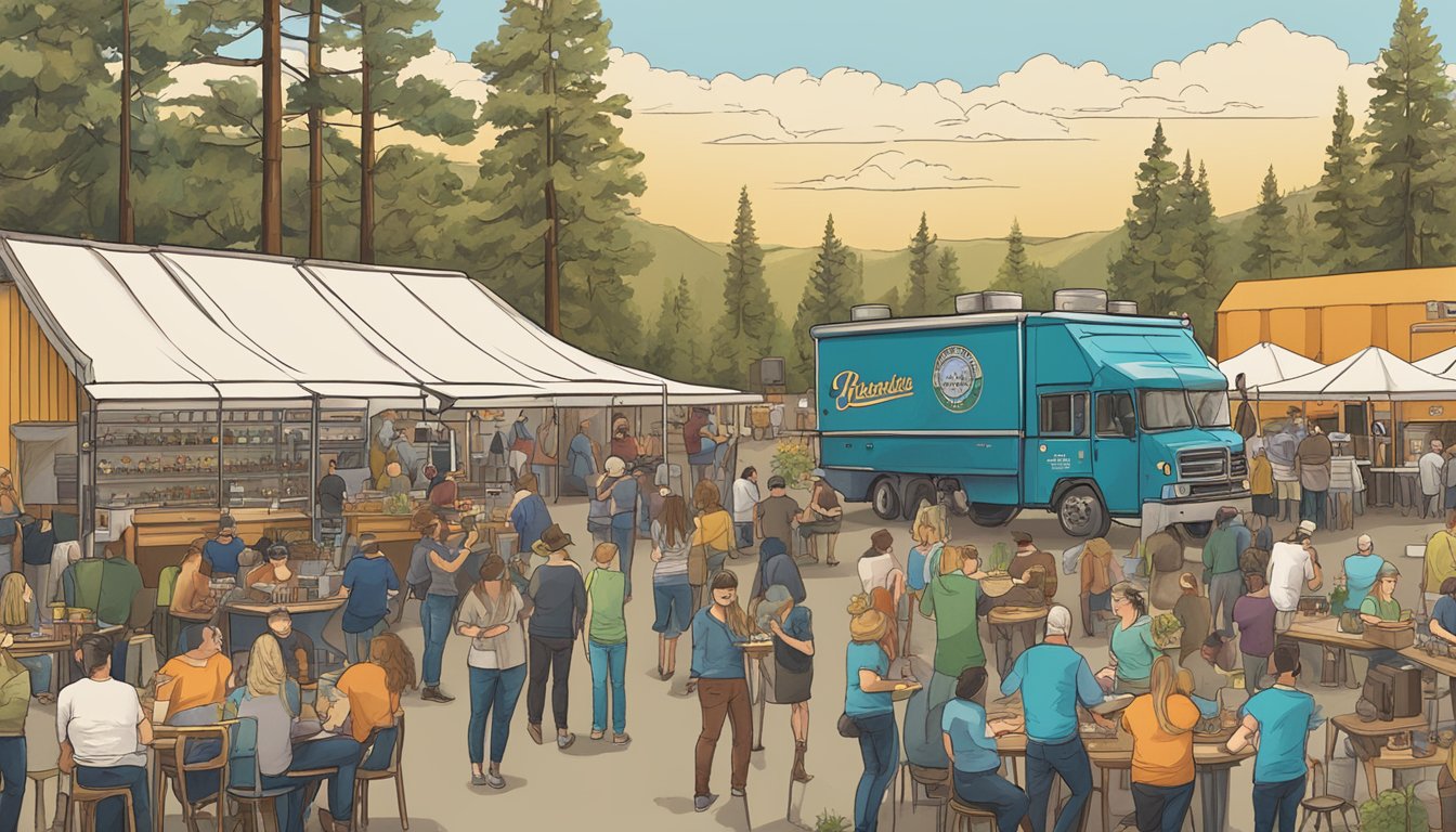 A bustling brewery event with live music, food trucks, and a variety of craft beer tastings in Spokane Valley, WA