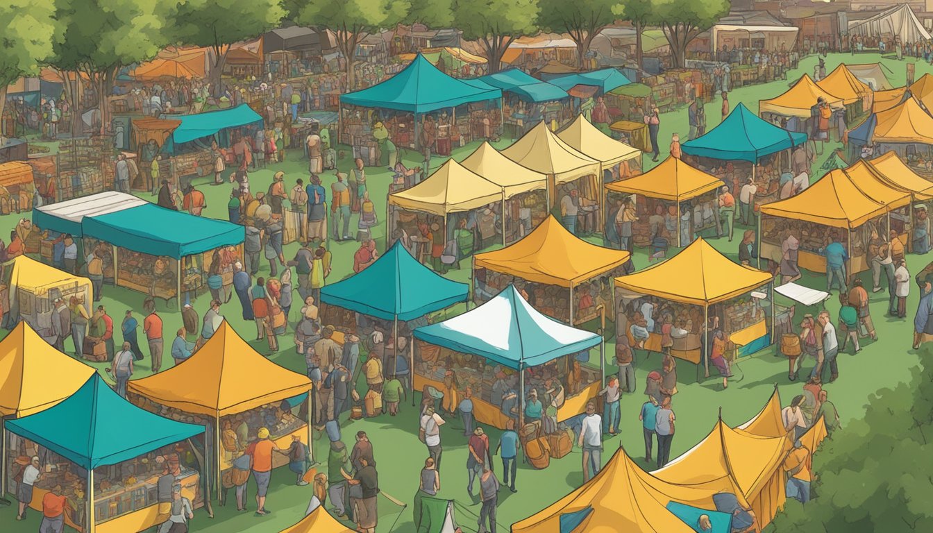 A bustling local craft beer festival in Green Bay, Wisconsin, with colorful beer tents and lively music