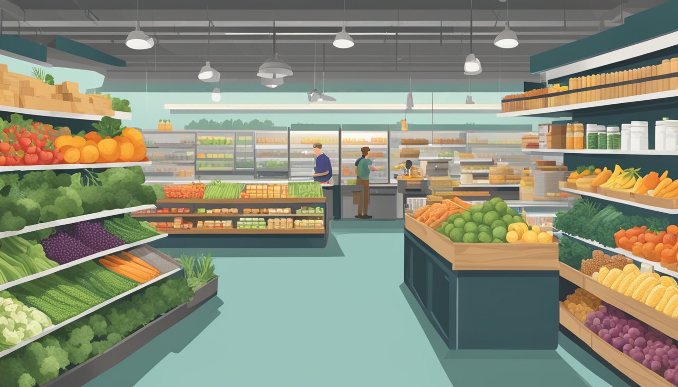 A bustling local food co-op in Sioux Falls, with shelves stocked full of fresh produce, artisanal goods, and a diverse array of locally-sourced products