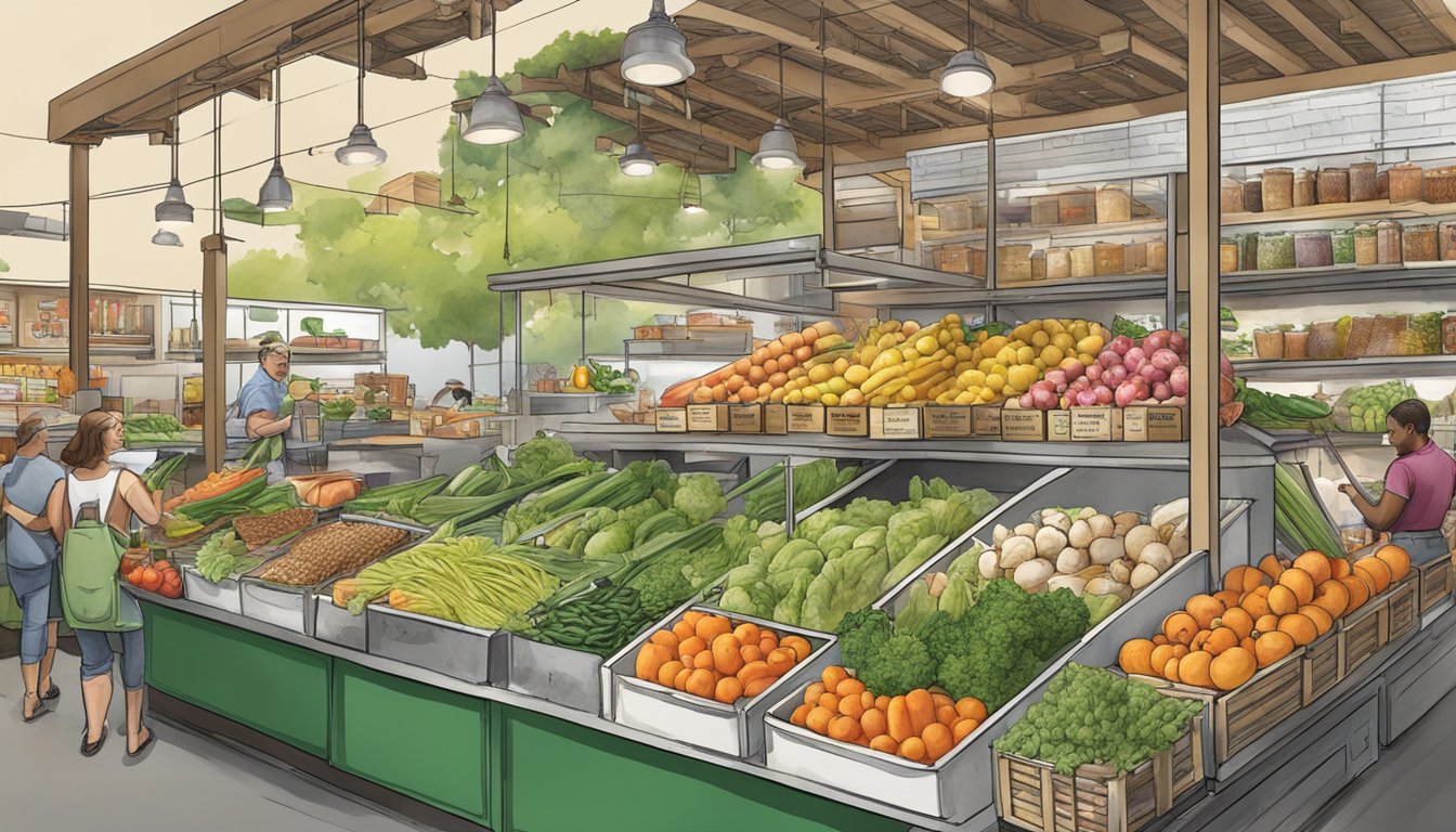 A bustling local food coop in Richmond, VA showcases an array of fresh produce, dairy, and meats from nearby farms and producers