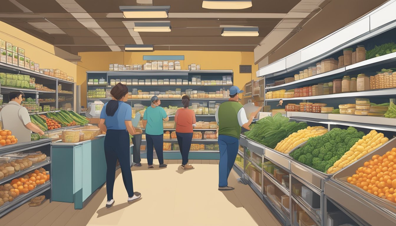 A bustling local food cooperative in Toledo, OH, with shelves of fresh produce, bulk grains, and local products, and customers chatting with staff