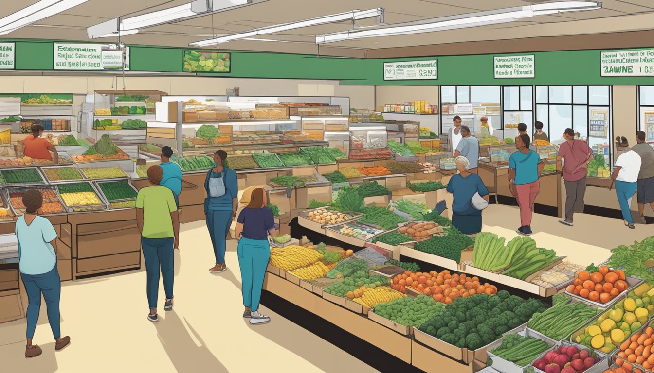 A bustling local food coop in Fort Wayne, Indiana, with customers browsing fresh produce and chatting with vendors