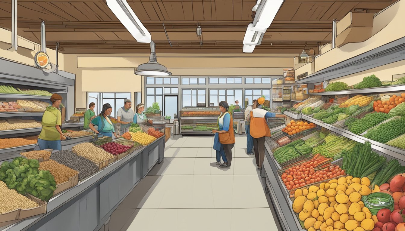 A bustling local food co-op in Milwaukee, WI, filled with fresh produce, bulk grains, and specialty ingredients for recipes and cooking