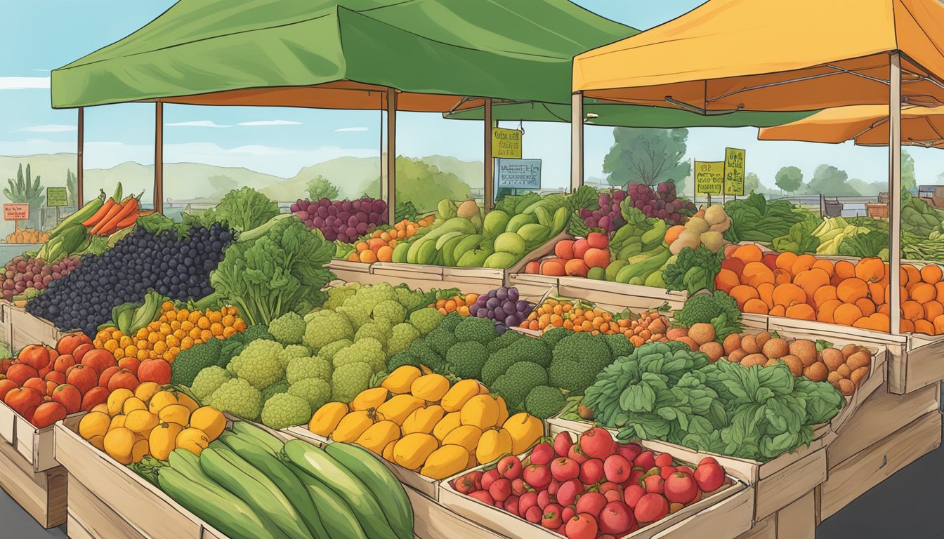 A bounty of fresh fruits and vegetables from Huntington Beach's local food coop, arranged in colorful displays