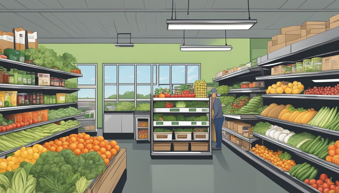 A bustling local food co-op in Kansas City, Missouri, with shelves stocked with fresh produce and products, and a focus on quality and sustainability