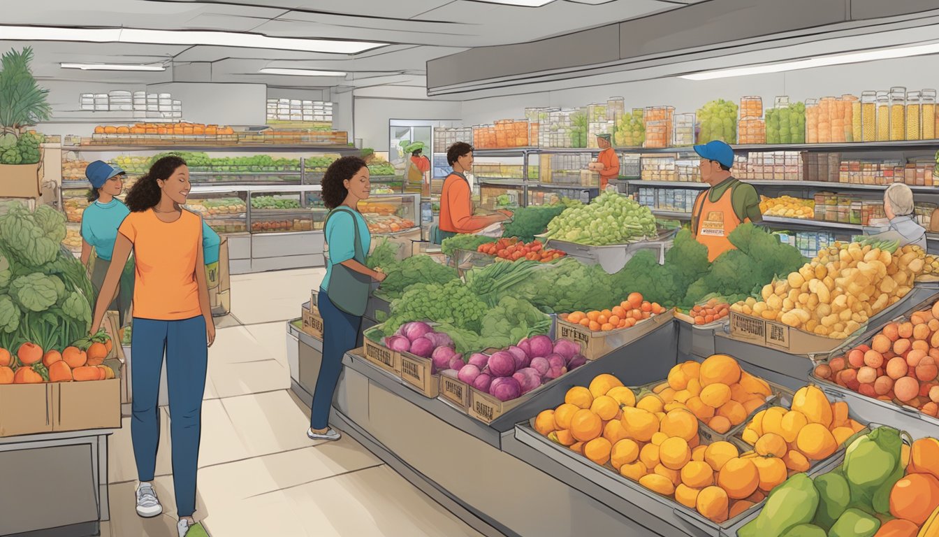 A bustling local food co-op in Lincoln, NE, with colorful produce, shelves of goods, and friendly staff assisting customers