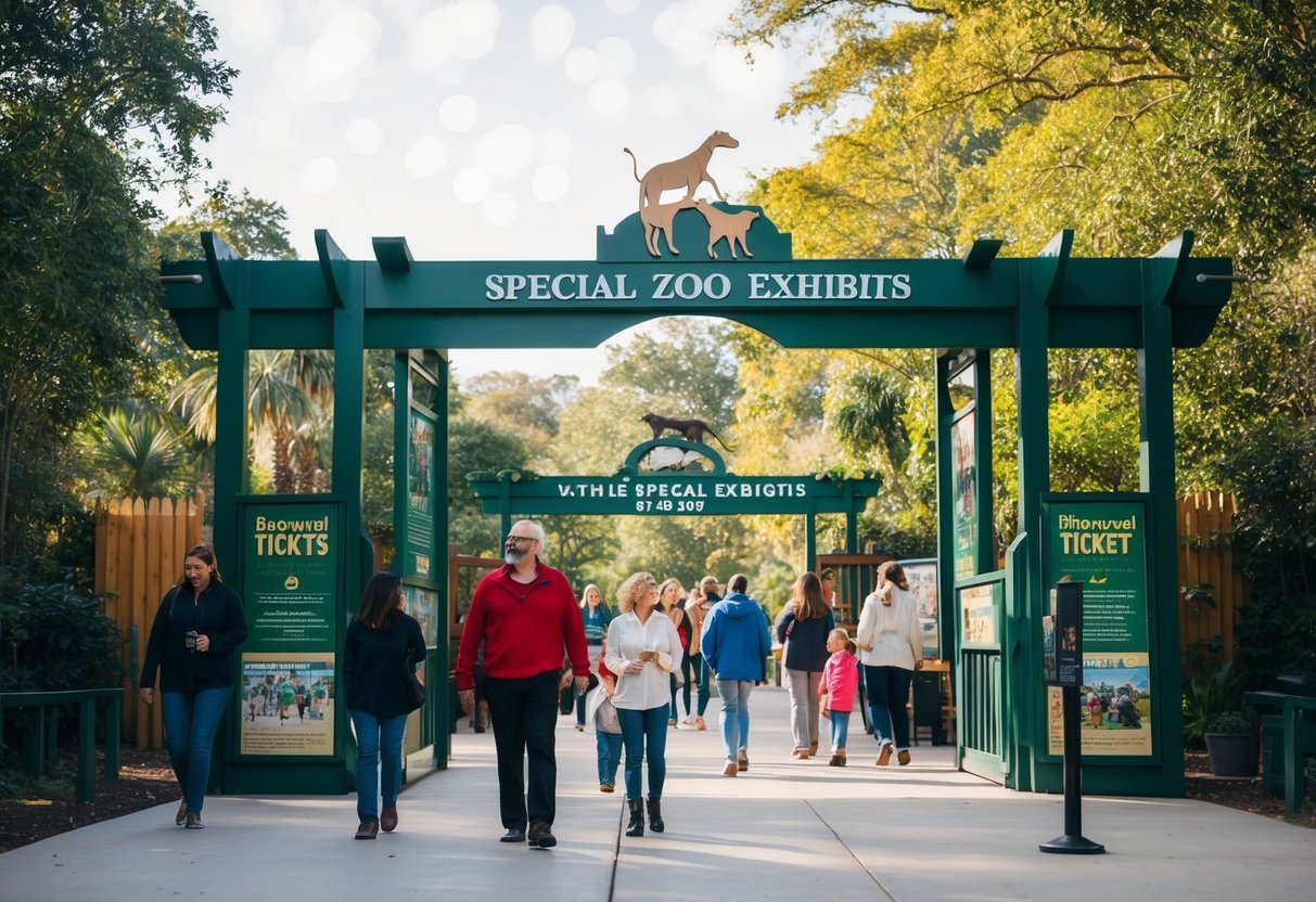 Visitors enjoying discounted tickets and special exhibits at the zoo entrance
