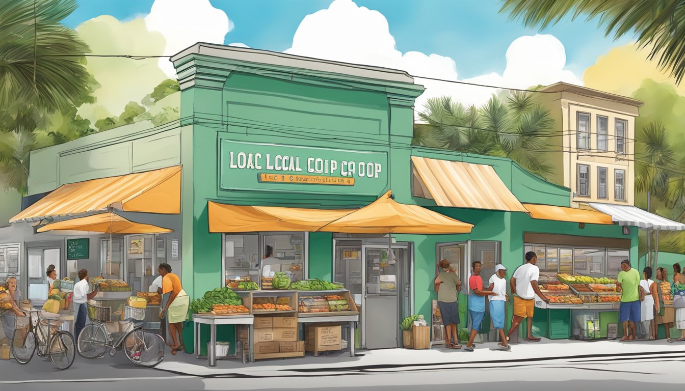 A bustling local food coop in Miami, FL, with educational workshops and community events