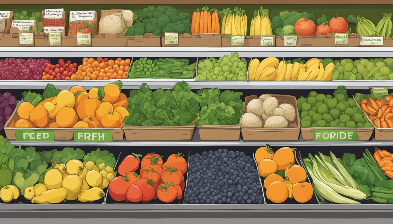 A colorful display of fresh fruits, vegetables, and specialty dietary items at a local food coop in Lexington, KY