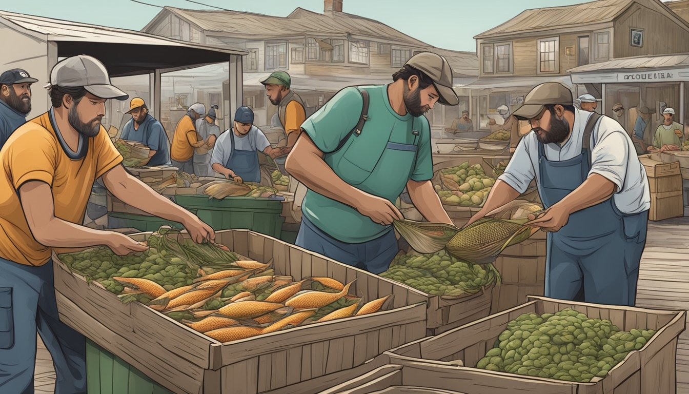 A group of fishermen unloading their catch at a bustling local food coop