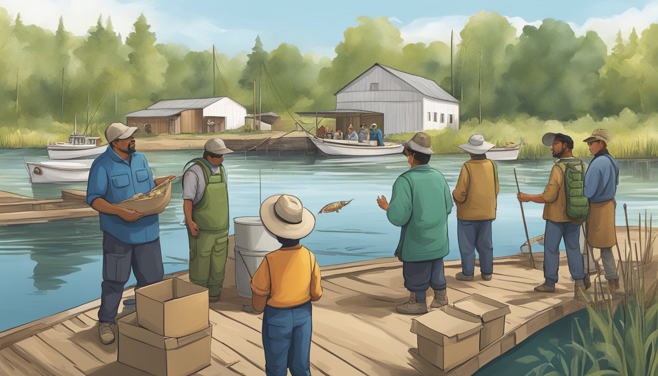 A group of fishers participate in an educational program at a local food coop, learning about sustainable fishing practices and outreach initiatives