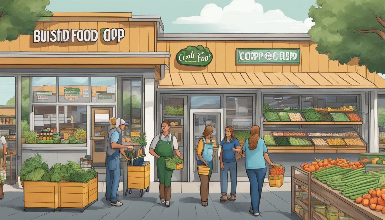 A bustling local food co-op in Wichita Falls, TX, with restaurants embracing co-op values