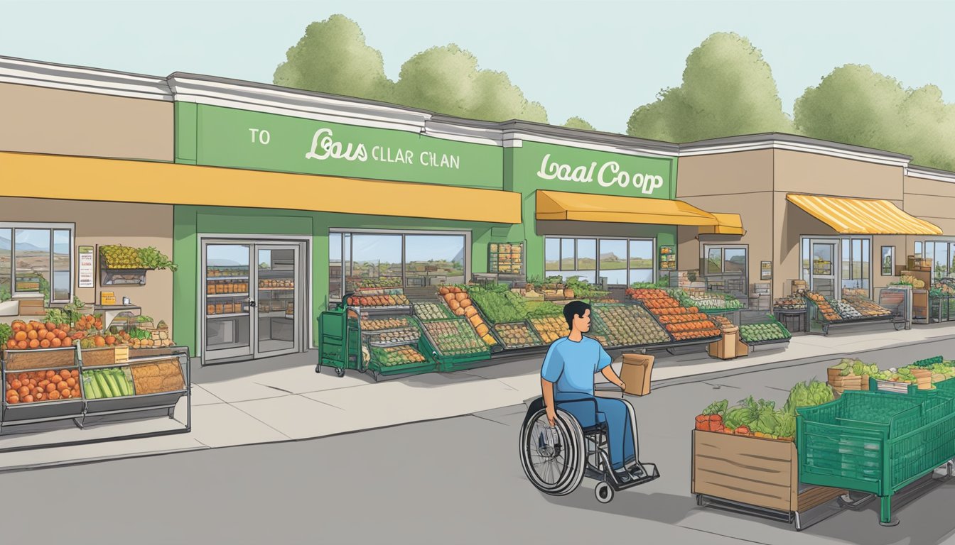 A bustling local food co-op in Lancaster, CA, with wheelchair ramps and wide aisles for easy accessibility