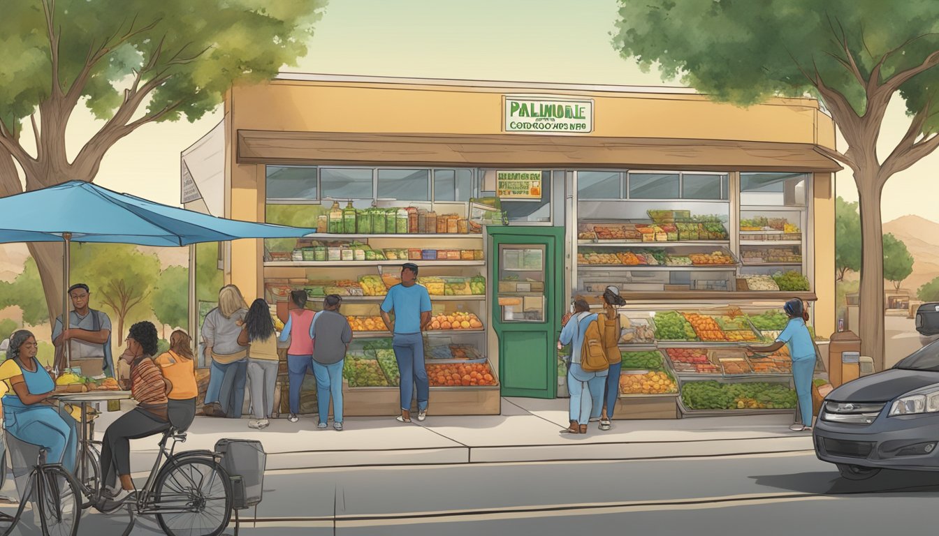 A bustling local food coop with diverse members and lively participation in Palmdale, CA