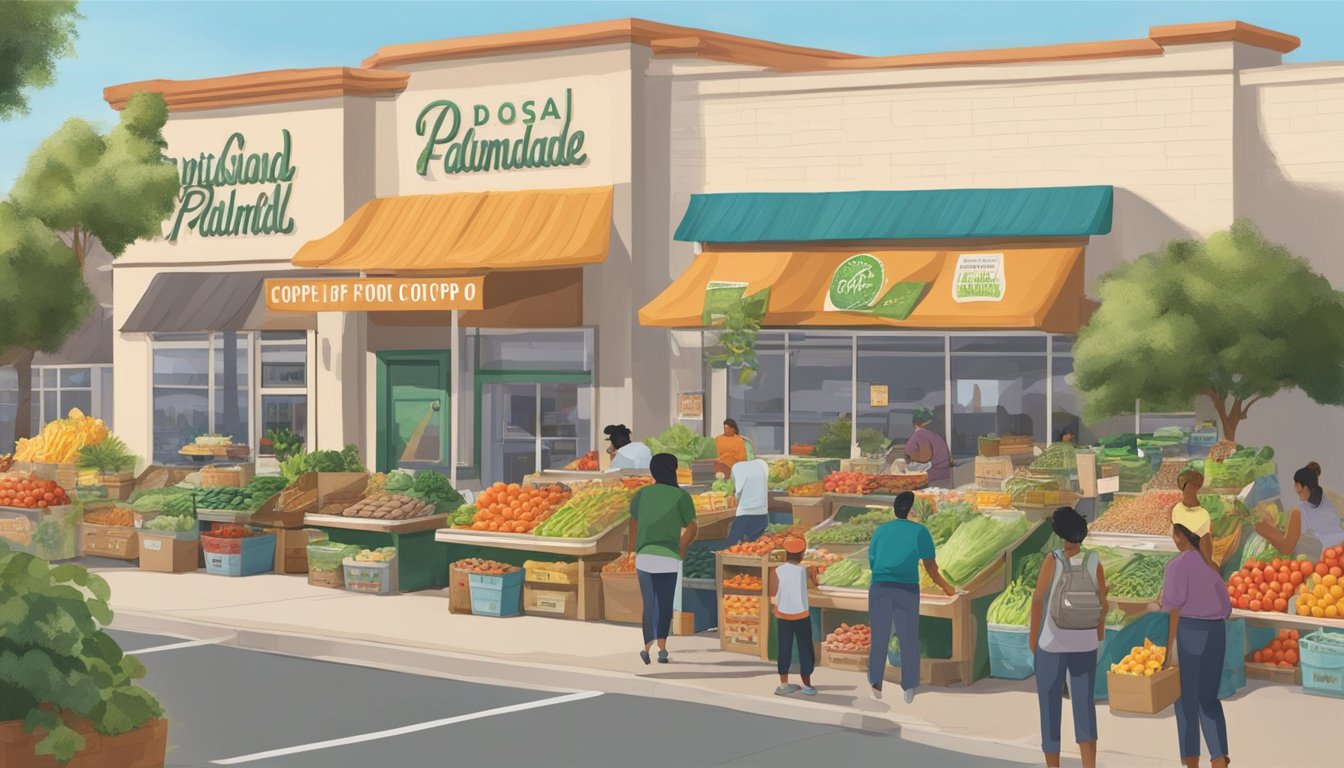 A bustling local food co-op in Palmdale, CA, with fresh produce, artisanal goods, and a friendly, community-oriented atmosphere