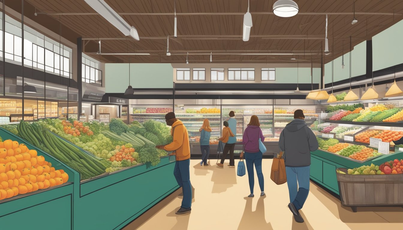 Customers browsing fresh produce and locally made goods at a bustling Food Co-op in Evansville, IN