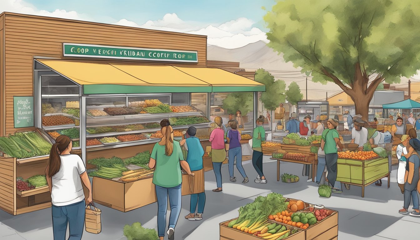 A bustling local food coop with vendors and customers in West Jordan, UT