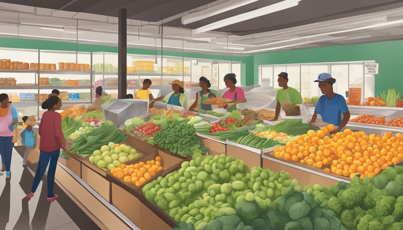 A bustling local food coop in Columbia, MO, with diverse produce and affordable prices