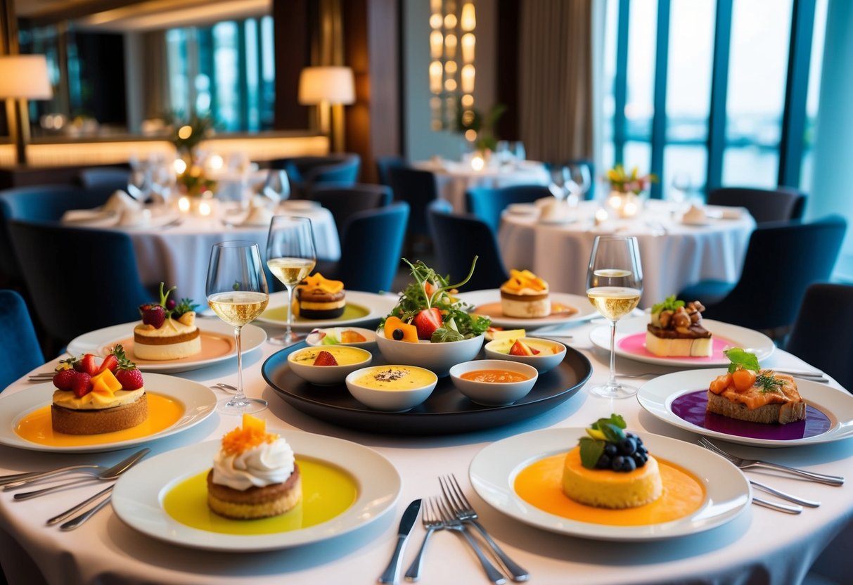 A table adorned with a variety of colorful and delicious brunch dishes, surrounded by elegant decor and natural light at Andaz Singapore