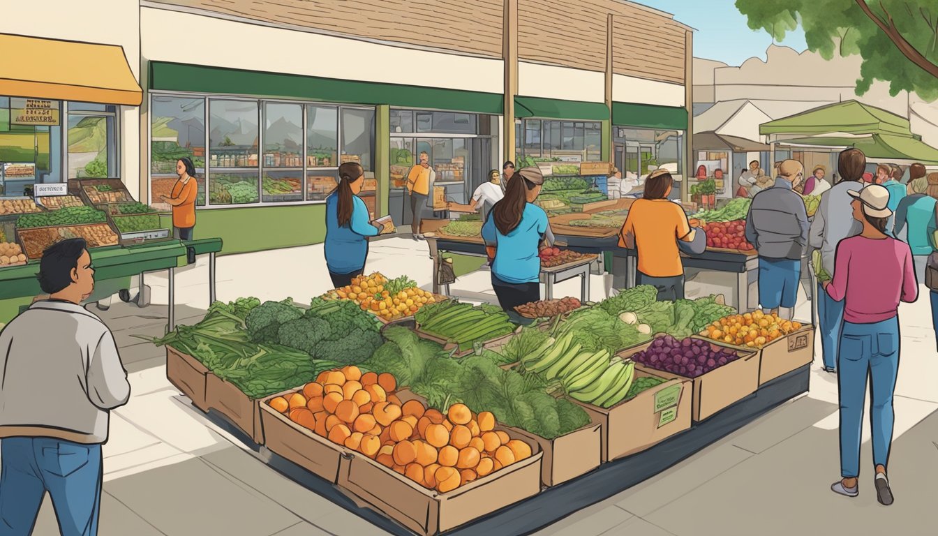 A bustling local food co-op with members enjoying fresh produce and discussing benefits in Simi Valley, CA