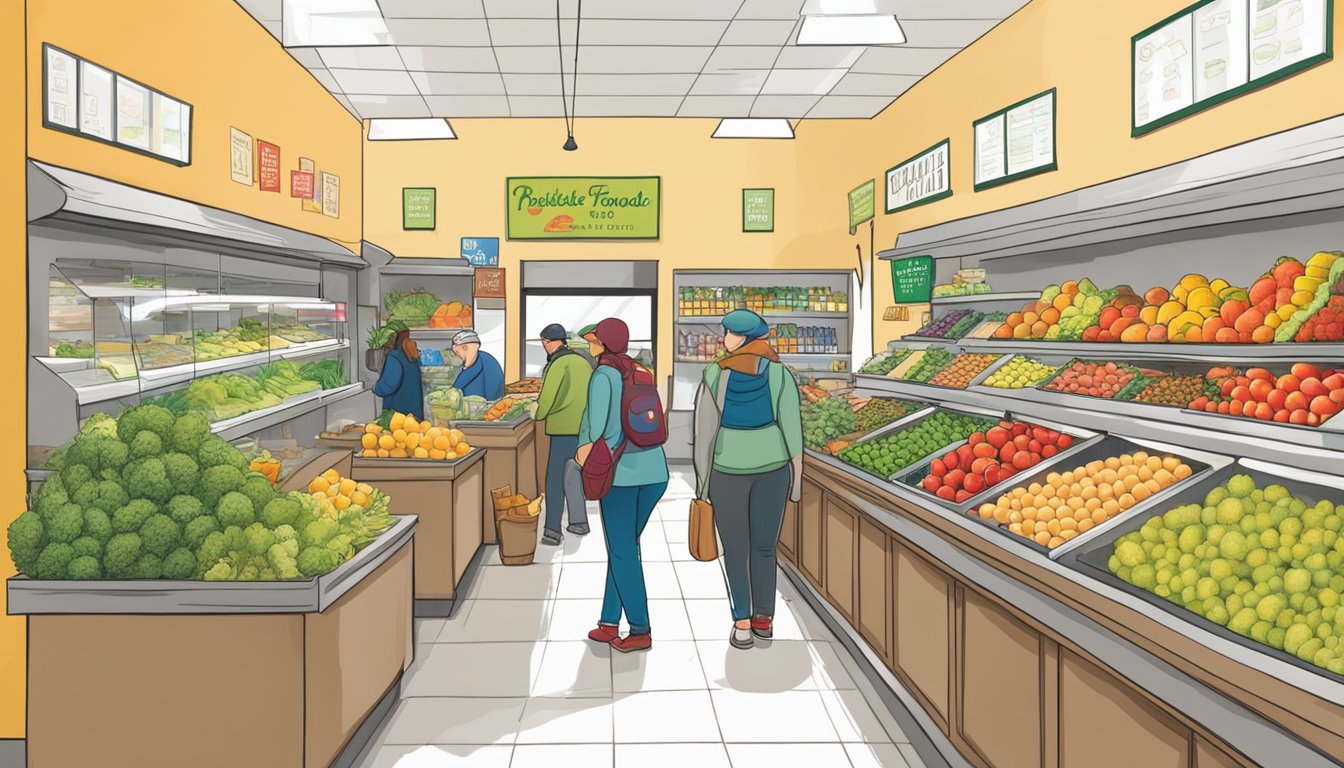 Customers browsing fresh produce and locally-sourced goods at Northside Food Cooperative. Brightly colored displays and friendly staff create a welcoming atmosphere