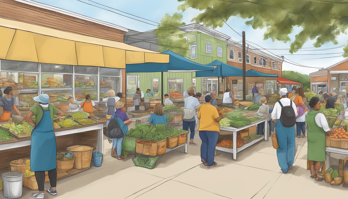 A bustling local food coop in Wilmington, NC, with educational workshops and community outreach events in progress