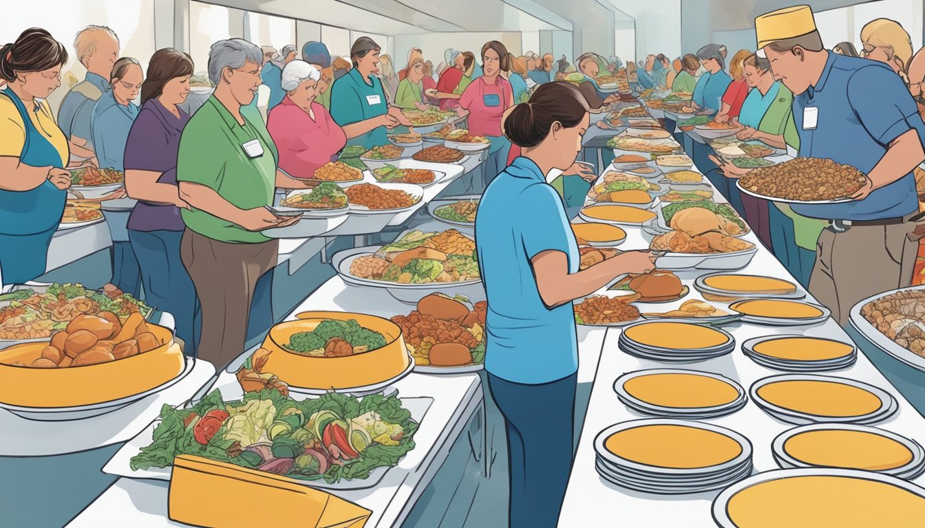 Diners filling plates with a variety of food at the all-you-can-eat buffet challenge in Nevada