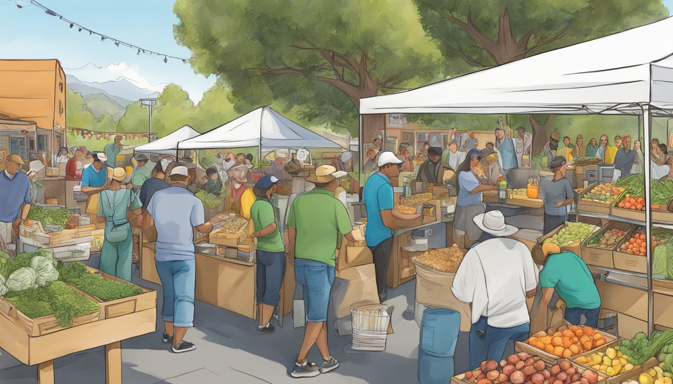 A bustling local food coop event with vendors, workshops, and educational initiatives in Concord, CA