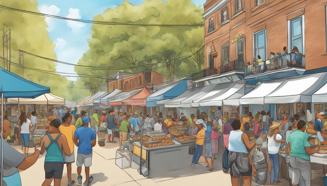 A bustling Mississippi street fair, with vendors serving up crispy catfish po' boys as locals and tourists alike take on the spicy challenge