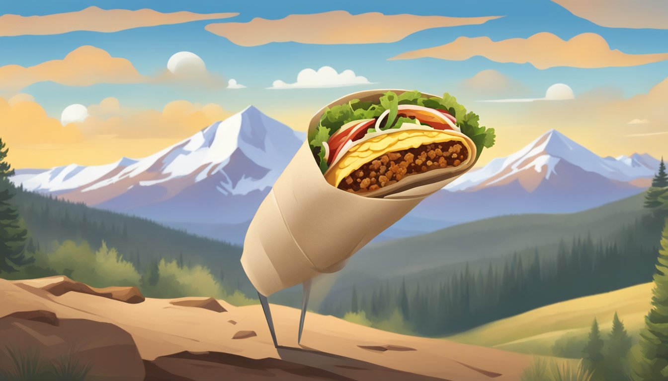 A steaming breakfast burrito surrounded by Colorado scenery