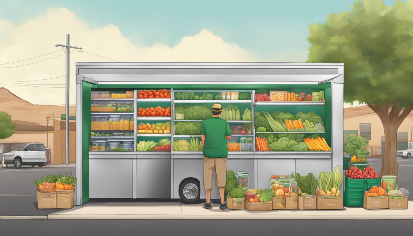 Local businesses donating fresh produce and groceries to a community fridge in Buckeye, AZ