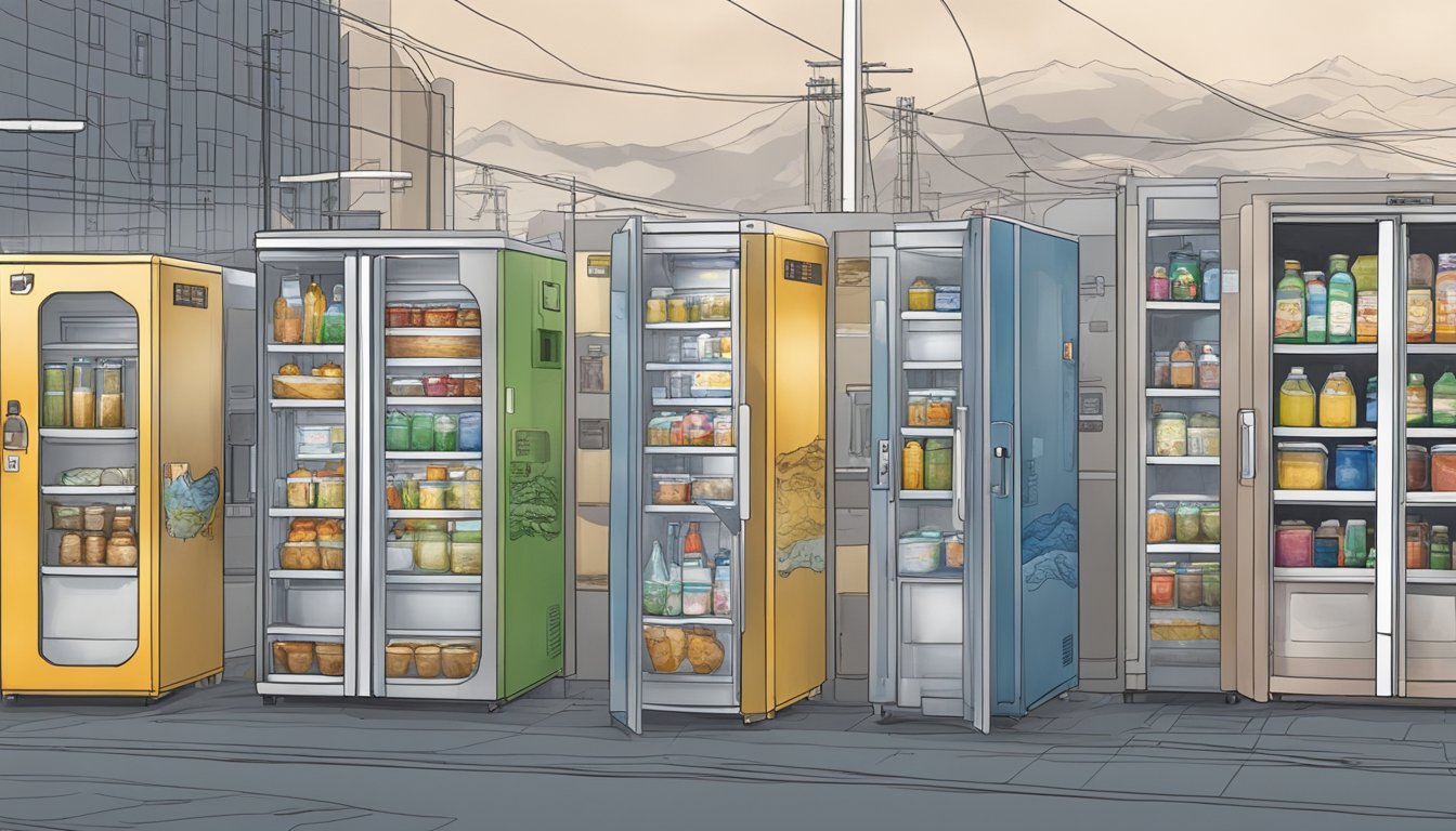 A local community fridge surrounded by support structures and networks in Anchorage, AK