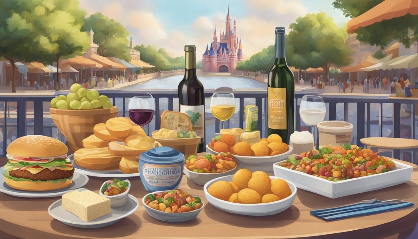 A table displaying various Epcot International Food and Wine Festival merchandise and souvenirs