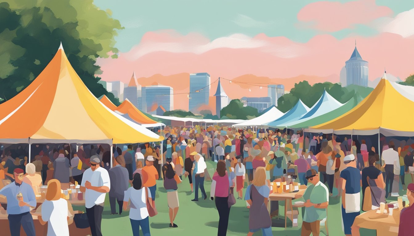 Crowds gather under colorful tents at the Music City Food and Wine Festival, tasting and enjoying live music