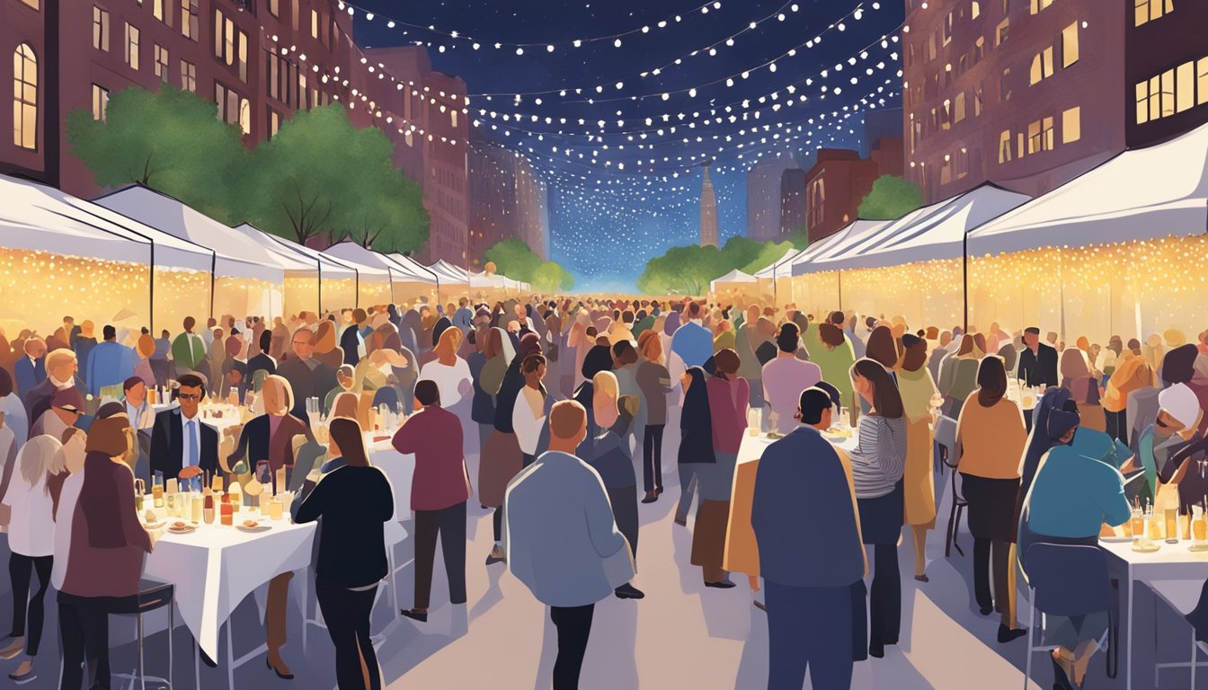 Crowds gather under twinkling lights, sampling gourmet dishes and swirling glasses of wine at the New York City Wine Food Festival