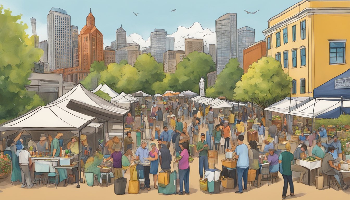 A bustling wine and food festival with vendors, tastings, and live music in Seattle