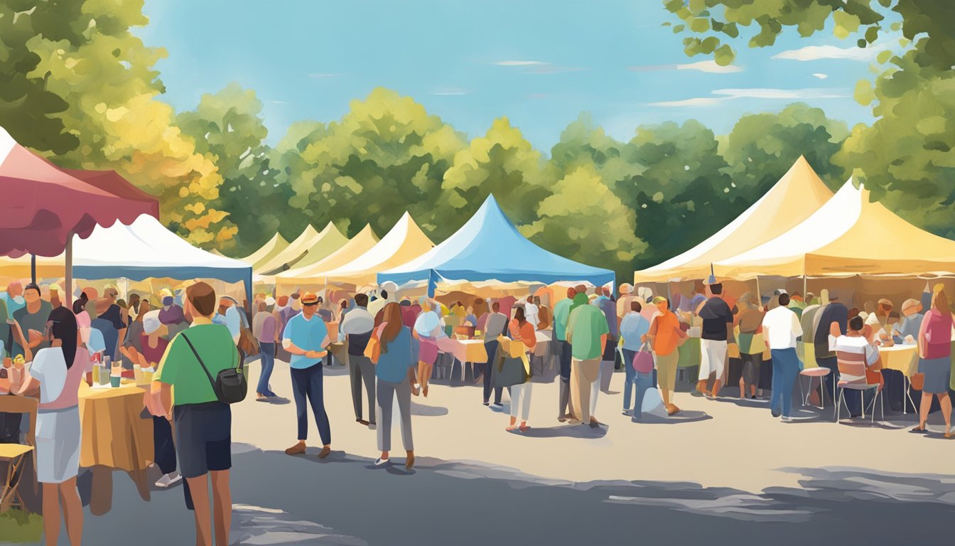 Crowds gather under fest tents, sipping wine and sampling food in the warm sun. A lively atmosphere fills the air in Uncasville, CT