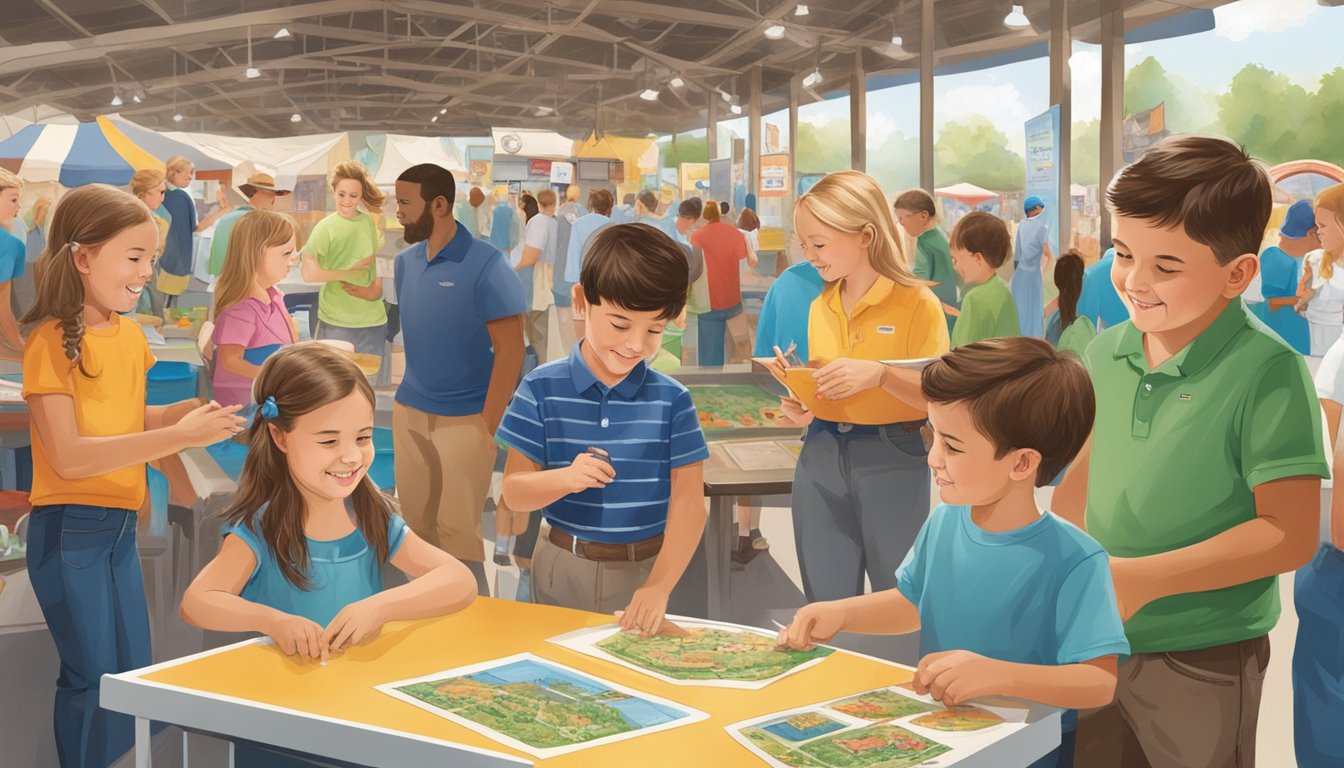 Children engage in hands-on activities at Wyoming State Fair in Douglas, surrounded by educational exhibits and lively participation