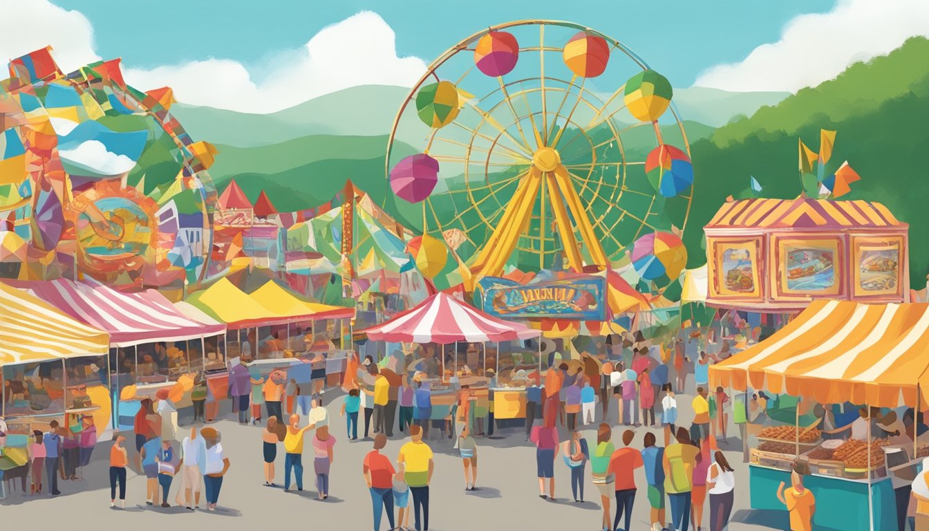 Crowds gather around food vendors and colorful carnival rides at the West Virginia Italian Heritage Festival in Clarksburg. Music fills the air as people enjoy the festive atmosphere