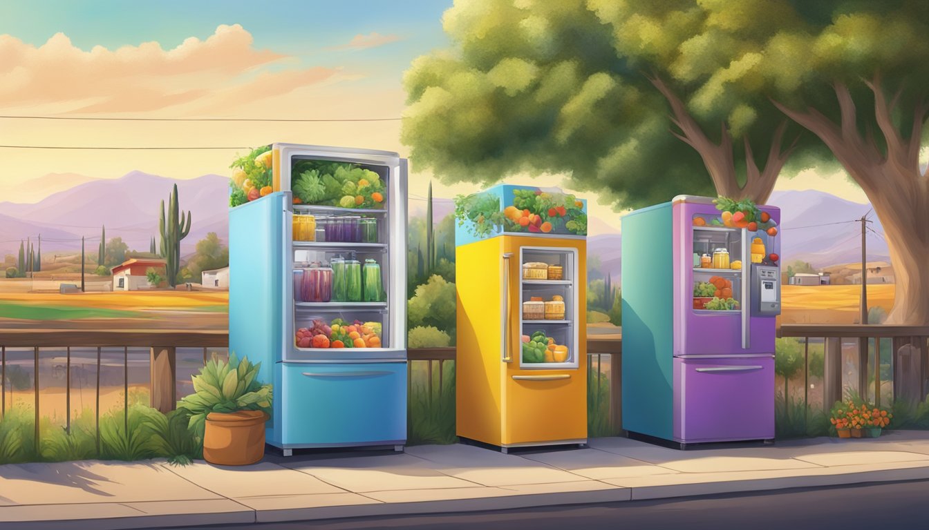 A colorful local community fridge nestled among vibrant Jurupa Valley scenery