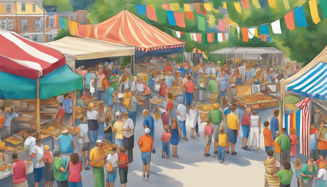 Crowds gather around colorful food stalls and lively music stages at the West Virginia Italian Heritage Festival in Clarksburg, WV