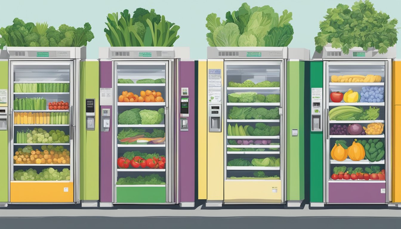 A community fridge in Richmond, CA stocked with fresh produce and labeled with health and safety guidelines