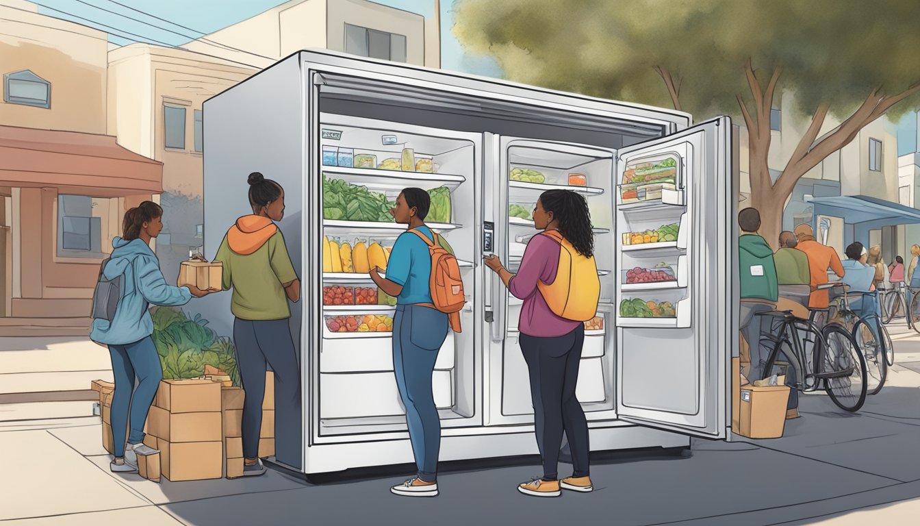 People accessing a community fridge in San Diego, CA